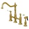 Kingston Brass KS1277PLBS Heritage Bridge Kitchen Faucet W/Brass Sprayer, Brass KS1277PLBS - alternate 1
